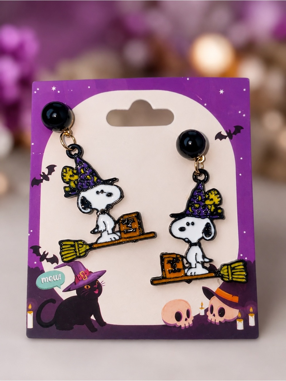 Purple Witch Snoopy Halloween Dangle Earrings